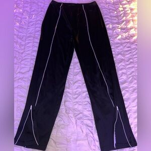 Black Joggers with White Accents And Zipper
